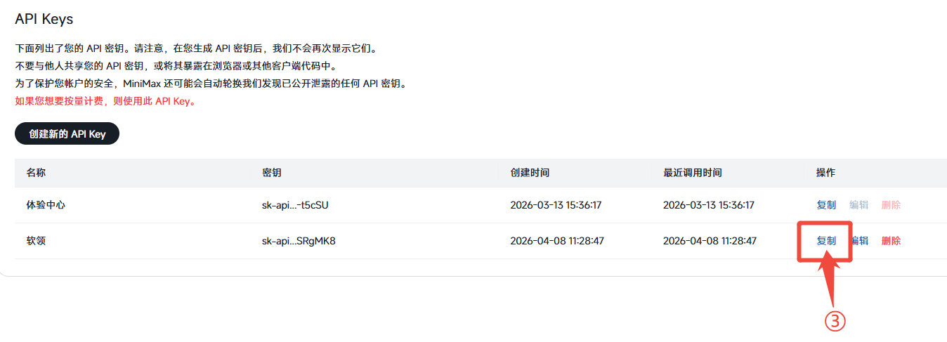 MiniMax复制API Key